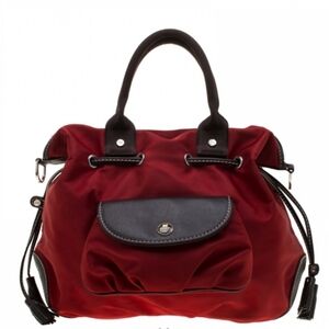 Lancel 1er Flirt Leather Canvas Hobo Bag Removable Adjustable Crossbody Strap.